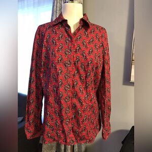 Chadwicks of Boston Womens Red Black Paisley Long Sleeve Button Up Top - 14